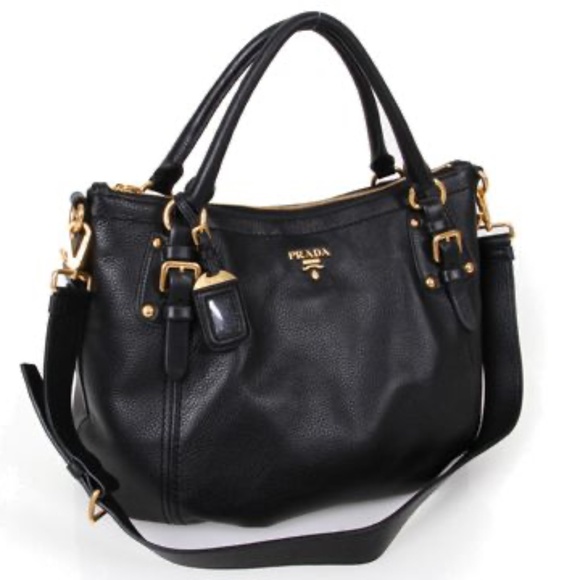 Prada Black Leather Shoulder Bag with Gold Accents - Picture 1 of 17
